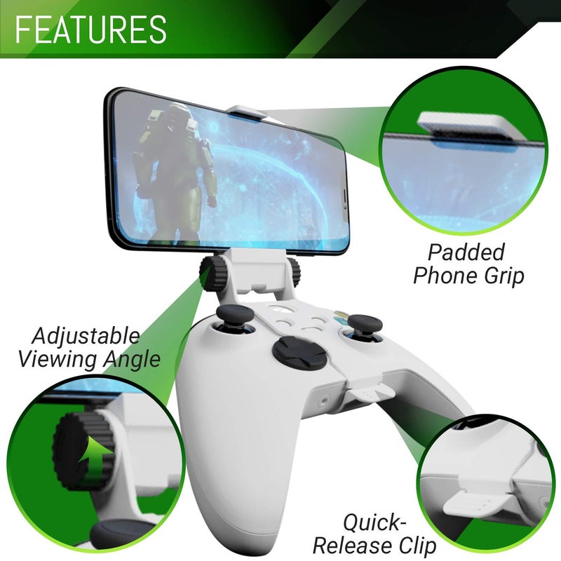 Orzly Xbox Series X Controller Mobile Gaming Clip, Xbox Controller Phone Mount Adjustable Phone Holder Clamp Compatible with Xbox Series X|S, Xbox One, Xbox One S, Xbox One X-Robot White - Image 3