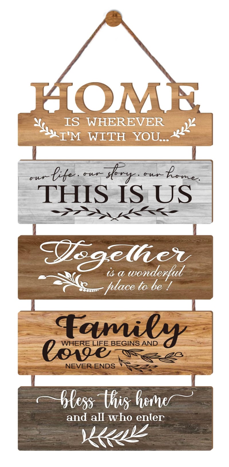 EXQUIDECA Wooden Collage Panels Home Affirmations Wall Sign Wall Plaques for Living RoomBedroomDining RoomBathroom Multicolor Rustic Family Farmhouse Wall Decor 5pcs - Image 2