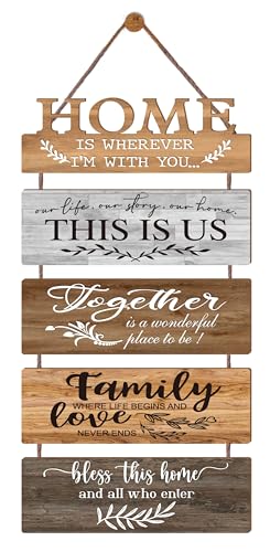 EXQUIDECA Wooden Collage Panels Home Affirmations Wall Sign Wall Plaques for Living RoomBedroomDining RoomBathroom Multicolor Rustic Family Farmhouse Wall Decor 5pcs - Image 1