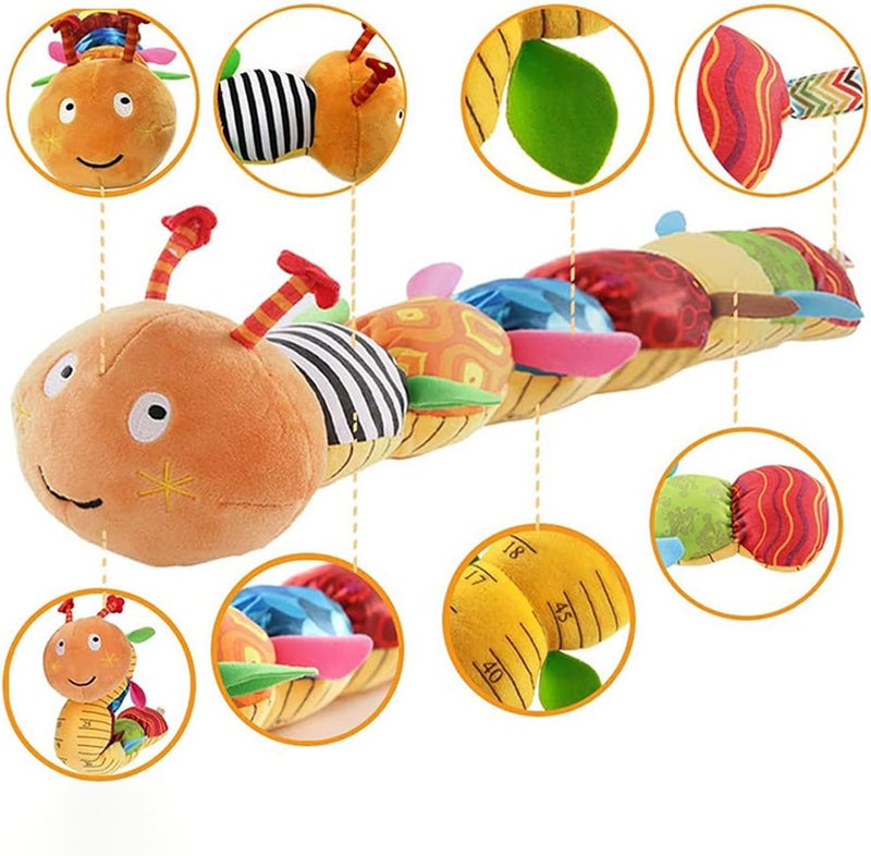 jjojcll Infant Baby Musical Stuffed Animal Activity Soft Toys with Multi-Sensory Crinkle, Rattle and Textures, for Tummy Time Newborn 0-3-6-12 Months Girls, Caterpillar, Orange - Image 3