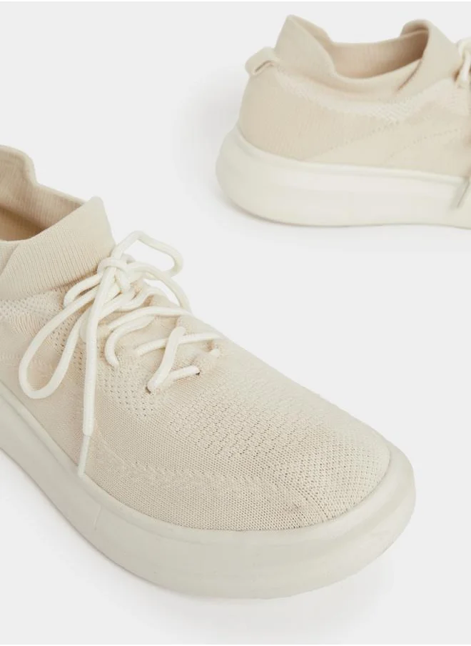 Styli Textured Lace Up Platform Sole Sneakers