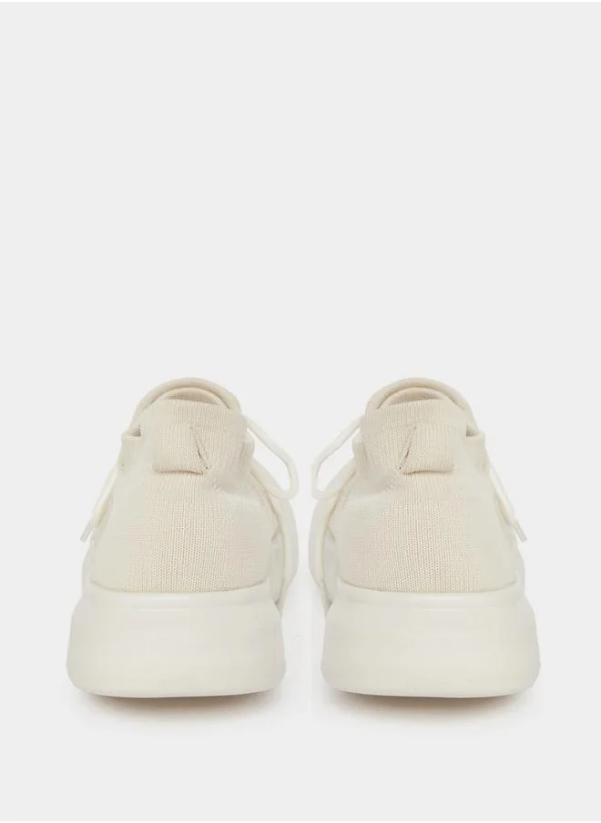 Styli Textured Lace Up Platform Sole Sneakers