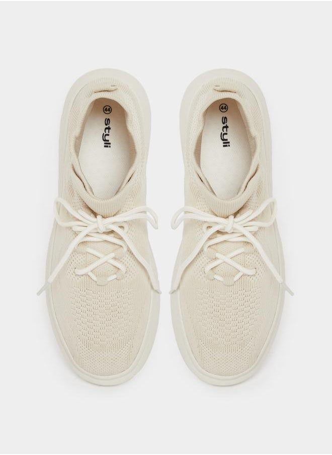 Styli Textured Lace Up Platform Sole Sneakers  - Image 5
