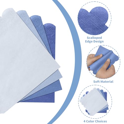 Xiangqu 120 Pack Dusty Blue Napkins, 5 x 5 Inch Boy Baby Shower Napkins Gradient Blue Cocktail Napkins Scalloped Napkins Beverage Napkins for Dinner Wedding Baby Shower Bridal Anniversary Reception - Image 3
