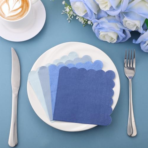 Xiangqu 120 Pack Dusty Blue Napkins, 5 x 5 Inch Boy Baby Shower Napkins Gradient Blue Cocktail Napkins Scalloped Napkins Beverage Napkins for Dinner Wedding Baby Shower Bridal Anniversary Reception - Image 4