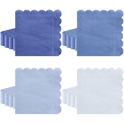 Xiangqu 120 Pack Dusty Blue Napkins, 5 x 5 Inch Boy Baby Shower Napkins Gradient Blue Cocktail Napkins Scalloped Napkins Beverage Napkins for Dinner Wedding Baby Shower Bridal Anniversary Reception - Image 1
