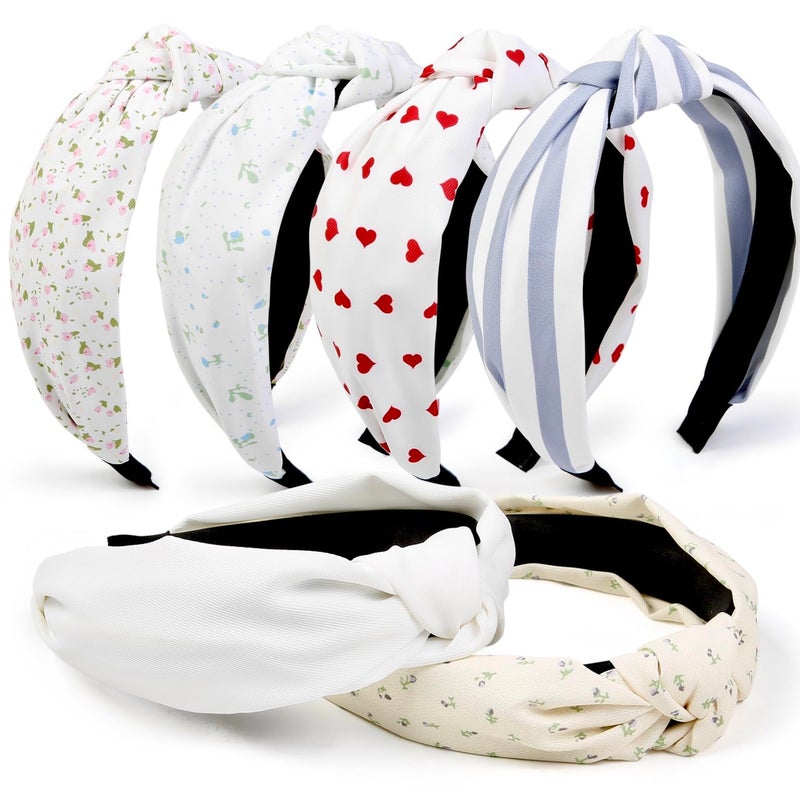 TERSE Headbands for Women Girls Valentine, Fashion Knotted Heart Head Bands for Women's Hair Spring Summer Floral Print - Image 1