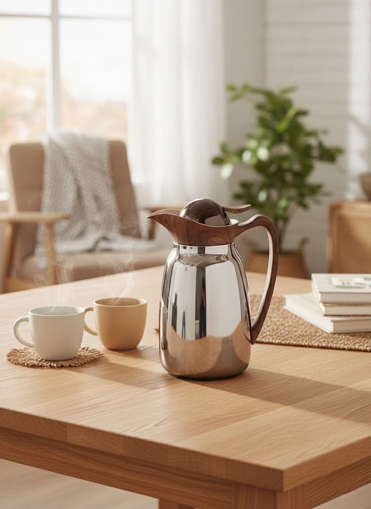 تراست ترمس شاي/قهوة ستانلس ستيل 0.6 لتر – فضي/بني - Image 3