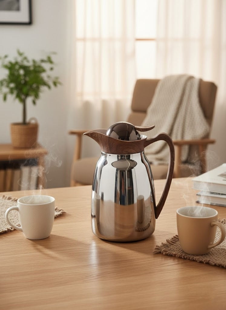 تراست ترمس شاي/قهوة ستانلس ستيل 0.6 لتر – فضي/بني - Image 1