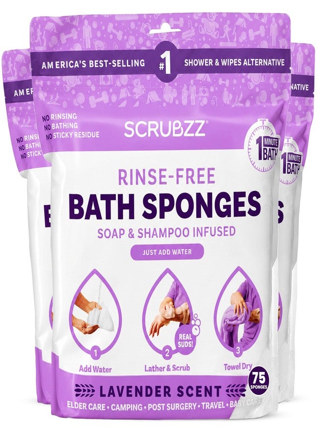 Scrubzz Disposable No Rinse Bathing Wipes - All-in-1 Single Use Shower Wipes, Simply Dampen, Lather, and Dry Without Shampoo or Rinsing (Lavender, 3-Pack) - Image 1