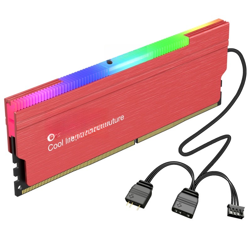 ARGB Heat Sink Red Aluminium Alloy Wire Drawing Anodic Oxidation - Support Sync Lighting Effects 5V 3PIN Interface Wide Compatibility for Desktop Computer Memory Cooling - Image 1