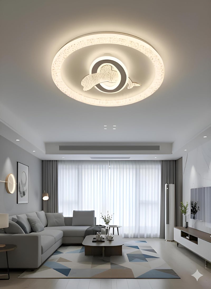FILLISKA Aluminium Luxurious 3 in 1 Led Ceiling/Wall Chandelier Light with 3 Step Colour Changing Function (White Round Dolphin-7915)(1 Year Warranty) - Image 1