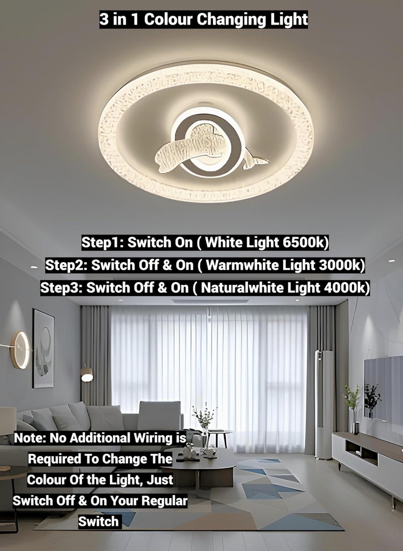 FILLISKA Aluminium Luxurious 3 in 1 Led Ceiling/Wall Chandelier Light with 3 Step Colour Changing Function (White Round Dolphin-7915)(1 Year Warranty) - Image 2