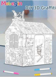 MEBEGIN DIY Doodle Set with Six Colored Pens, Kids Art and Craft Playset, Personalized Cardboard Fort, Unique Playhouse Drawn by You, Sturdy Durable for Indoor and Outdoor Play, Great Group Activity for Kids Aged 3+, 79*63*109cm  - Image 2