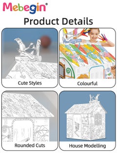 MEBEGIN DIY Doodle Set with Six Colored Pens, Kids Art and Craft Playset, Personalized Cardboard Fort, Unique Playhouse Drawn by You, Sturdy Durable for Indoor and Outdoor Play, Great Group Activity for Kids Aged 3+, 79*63*109cm  - Image 3