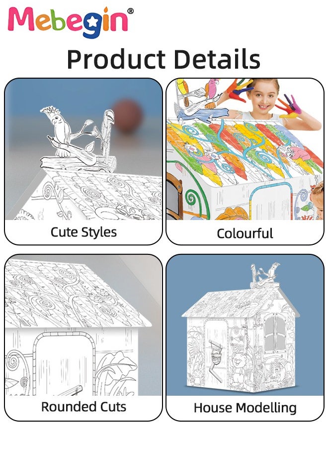 MEBEGIN DIY Doodle Set with Six Colored Pens, Kids Art and Craft Playset, Personalized Cardboard Fort, Unique Playhouse Drawn by You, Sturdy Durable for Indoor and Outdoor Play, Great Group Activity for Kids Aged 3+, 79*63*109cm  - Image 3