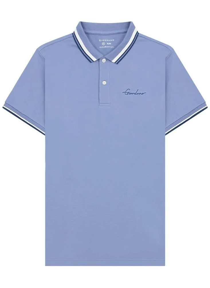 GIORDANO Men's Slim Fit Cotton Polo Shirt with Sailboat Embroidery