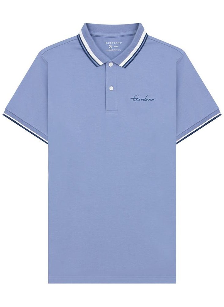 GIORDANO Men's Slim Fit Cotton Polo Shirt with Sailboat Embroidery  - Image 1