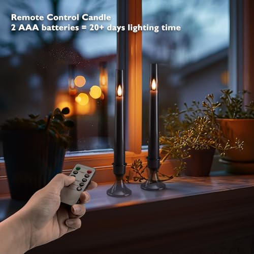 Homemory 6 Pcs Flameless Taper LED Candles with Remote and Timer 3D Wick Flickering Window Candles with 2 Light Modes Battery Operated for Xmas Wedding Decor 96 Inch Black - Image 3