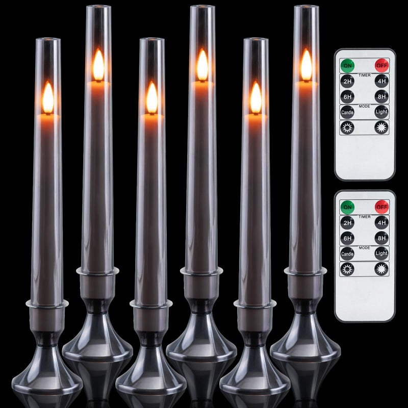 Homemory 6 Pcs Flameless Taper LED Candles with Remote and Timer 3D Wick Flickering Window Candles with 2 Light Modes Battery Operated for Xmas Wedding Decor 96 Inch Black - Image 2