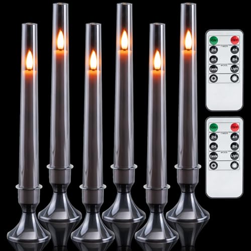 Homemory 6 Pcs Flameless Taper LED Candles with Remote and Timer 3D Wick Flickering Window Candles with 2 Light Modes Battery Operated for Xmas Wedding Decor 96 Inch Black - Image 1
