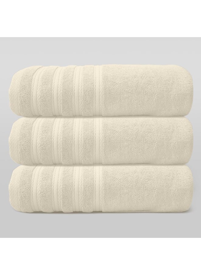 Hotel Linen Klub Hotel Linen Klub PACK of 3 Luxury Bath Towel - 100% Cotton, 600 GSM Terry Fabric, Soft & Highly Absorbent, Quick-Dry, Elegant Dobby Border, Ring Spun for Spa-Like Comfort, Size: 70x140cm, Cream  - Image 1
