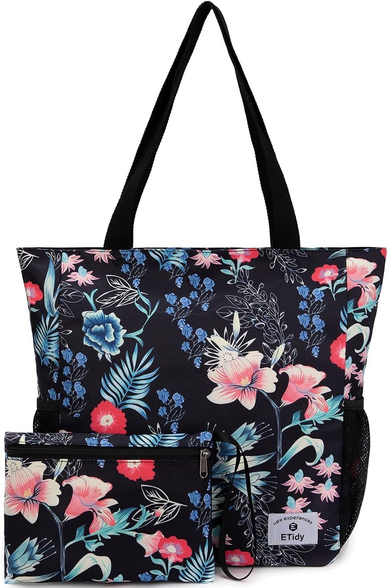 ETidy Large Capacity Foldable Tote Bag With Zipper Water-resistant SandproofWomen Beach Bag Handbag GymBag Travel ShoppingBag - Image 1