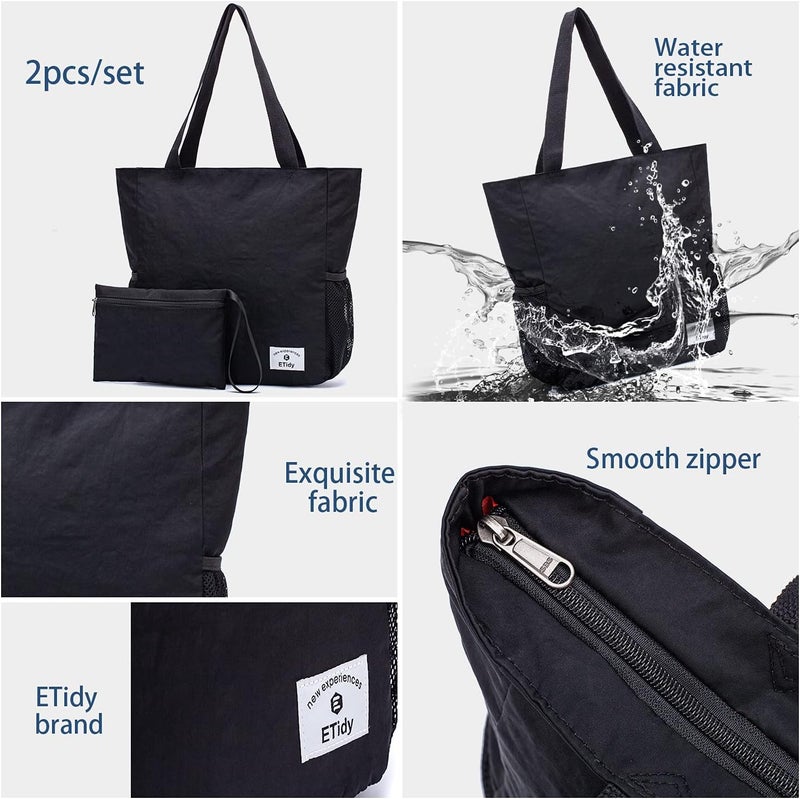 ETidy Large Capacity Foldable Tote Bag With Zipper Water-resistant SandproofWomen Beach Bag Handbag GymBag Travel ShoppingBag - Image 4