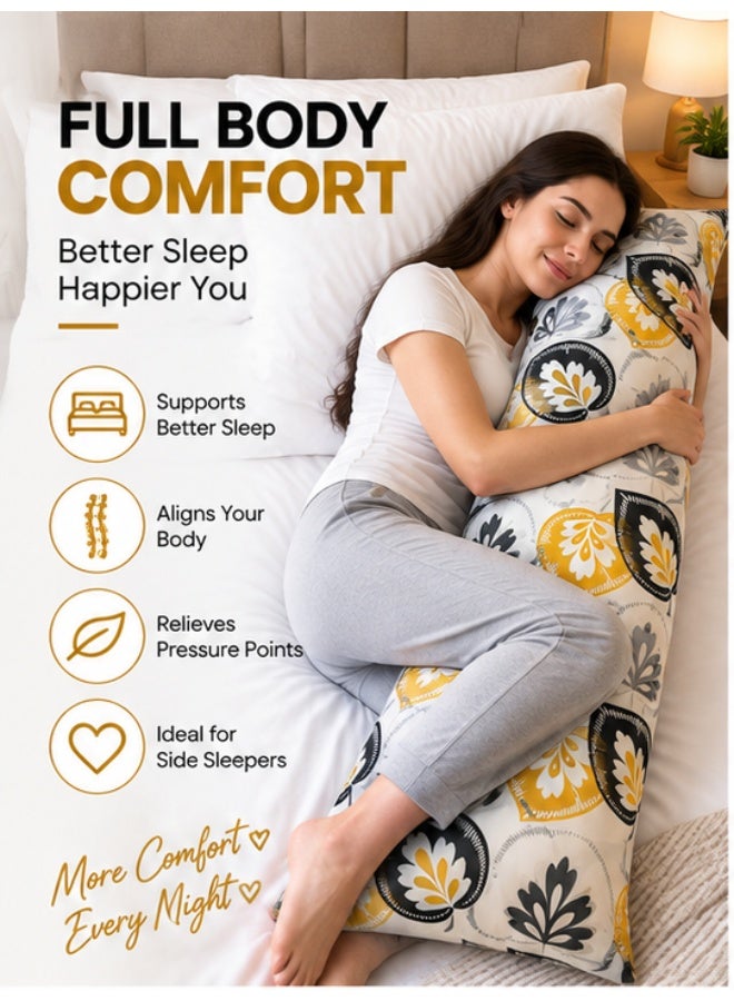 Eworld Body Pillow 120 x 45 cm, Abstract Leaf Print, Soft Fluffy Filling with Breathable Fabric, Full Body Support Long Pillow for Side Sleepers, Pregnancy and Relaxation, Made in UAE - Image 2