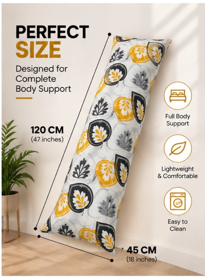 Eworld Body Pillow 120 x 45 cm, Abstract Leaf Print, Soft Fluffy Filling with Breathable Fabric, Full Body Support Long Pillow for Side Sleepers, Pregnancy and Relaxation, Made in UAE - Image 3