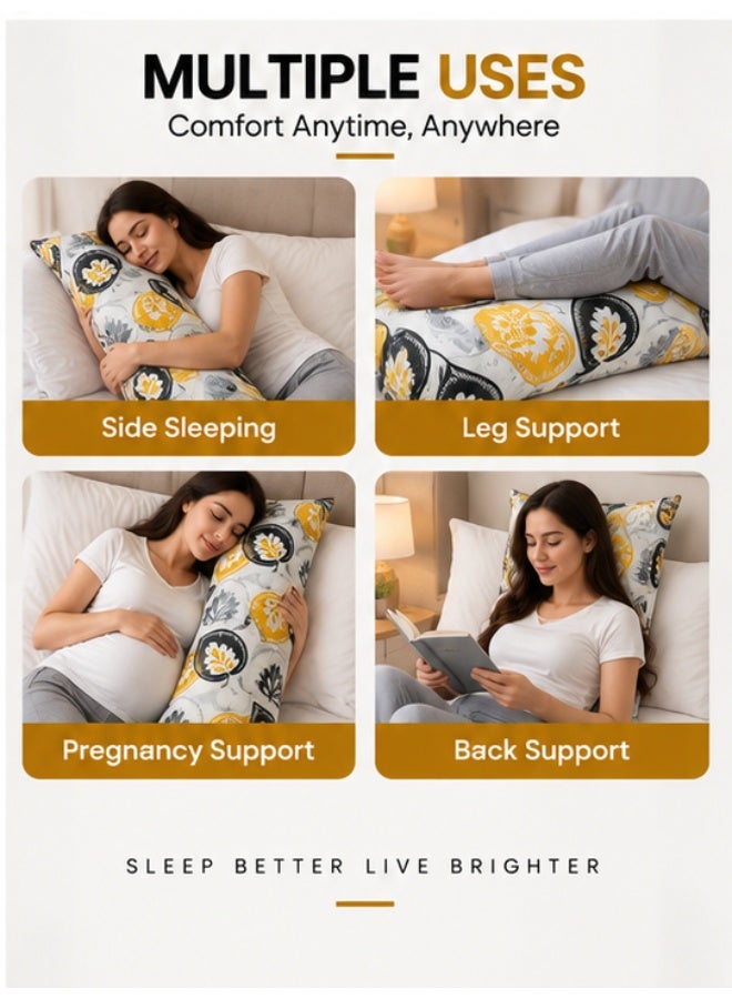 Eworld Body Pillow 120 x 45 cm, Abstract Leaf Print, Soft Fluffy Filling with Breathable Fabric, Full Body Support Long Pillow for Side Sleepers, Pregnancy and Relaxation, Made in UAE - Image 5