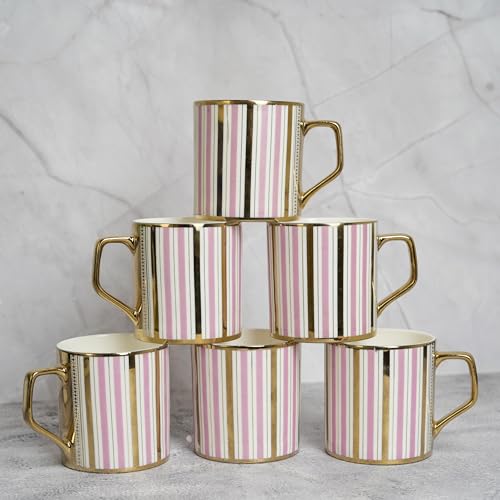 Femora Fresco Traingle Gold Tea Mugs, Ceramic Tea Cups, Coffee Mugs |180 ML | Golden Tea Cup Set of 6 | (NOT Microwave Safe) - Image 1