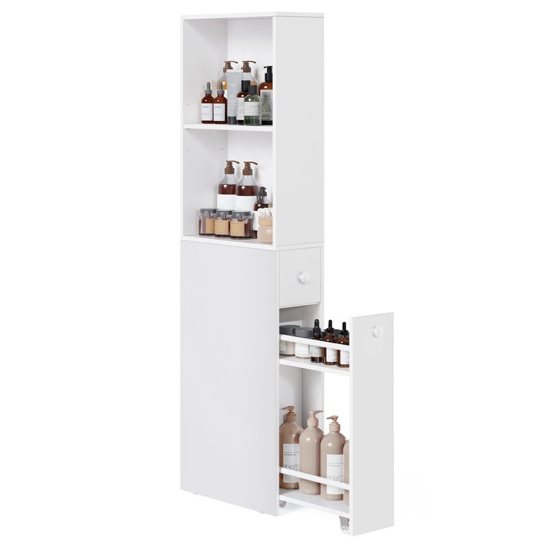 VASAGLE VASAGLE Slim Bathroom Storage Cabinet Narrow Freestanding Bathroom Cabinet with Storage Drawers and Adjustable Shelf for Small Spaces Modern Style White UBBK567T14 