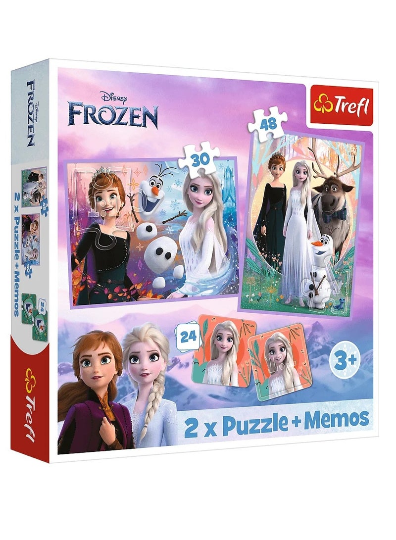 Trefl - Frozen 2 Princesses in Their Land 2x1 with Memos (30+48/24) Pieces - 93335 - Image 1