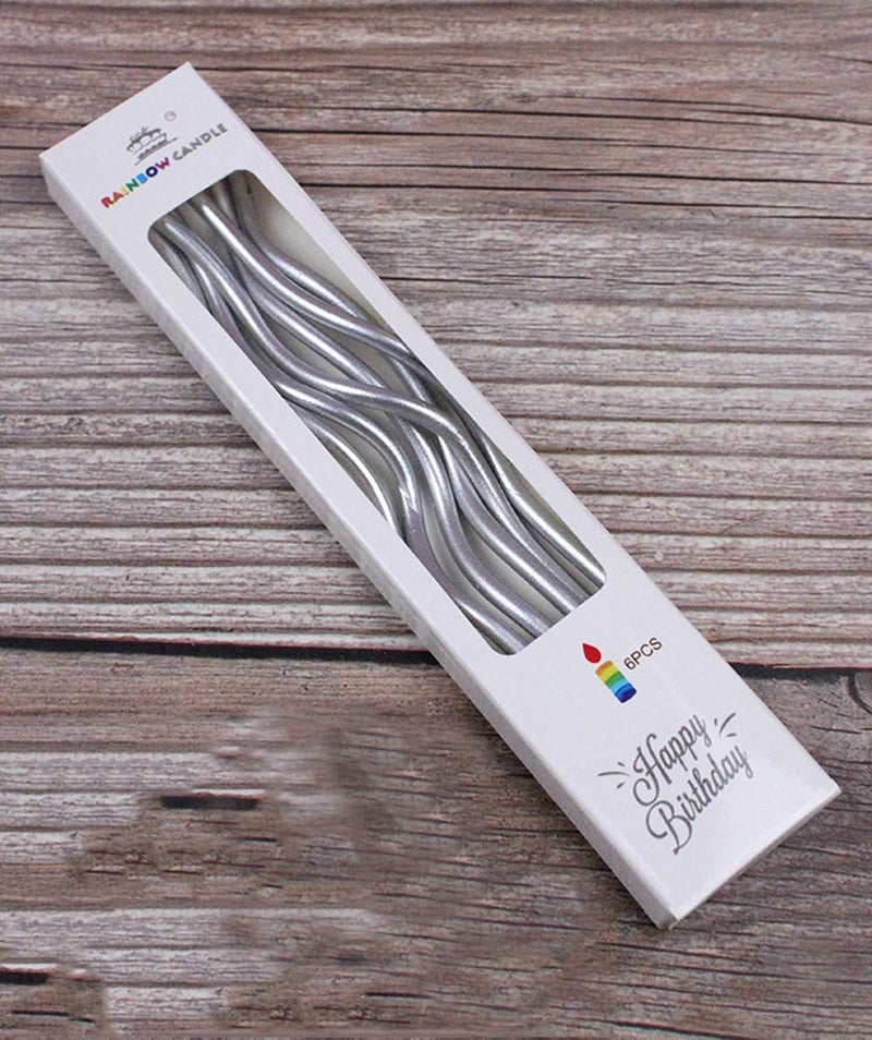 PartyToko Twisty Birthday Silver Candles Cake Candles Metallic Cake Cupcake Birthday Candles Baby Shower Wedding Party and Cake DecorationSilver Pack of 6 - Image 4