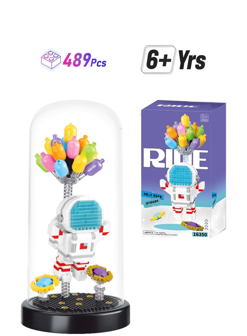 Zikra Balloon Astronaut Building Set with Dust Cover, 489 PCS Mini Micro Spaceman Blocks for Home Office Decor, Perfect Gift for Adults, Kids, Boys, and Girls, Made of Durable ABS Plastic. - Image 1