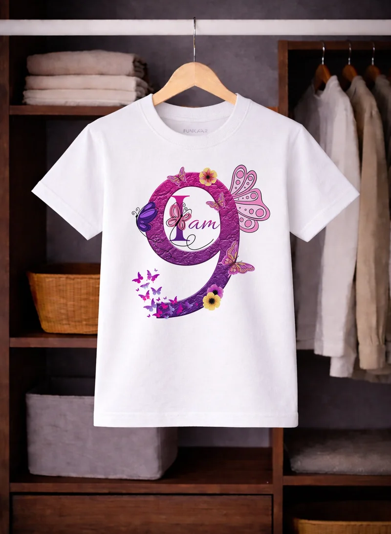 Funkaar Funkaar Birthday Girl, 9th Year Butterfly Birthday Graphic Print T-Shirt