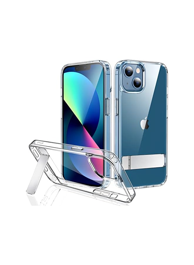 JETech Kickstand Case for iPhone 13, 6.1-Inch, Support Wireless Charging, Slim Shockproof Bumper Phone Cover, 3-Way Metal Stand (Clear) - Image 1