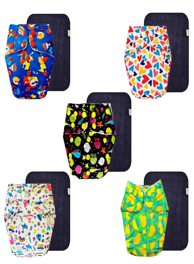 Dumbledo Premium Cloth Diaper with Black Insert (Pack of 5) | Hypoallergenic | 6-Layer Absorbent Pad | Quick Dry | Perfect for Indian Summers | 3 Months - 3 Years | Unisex Baby - Image 1