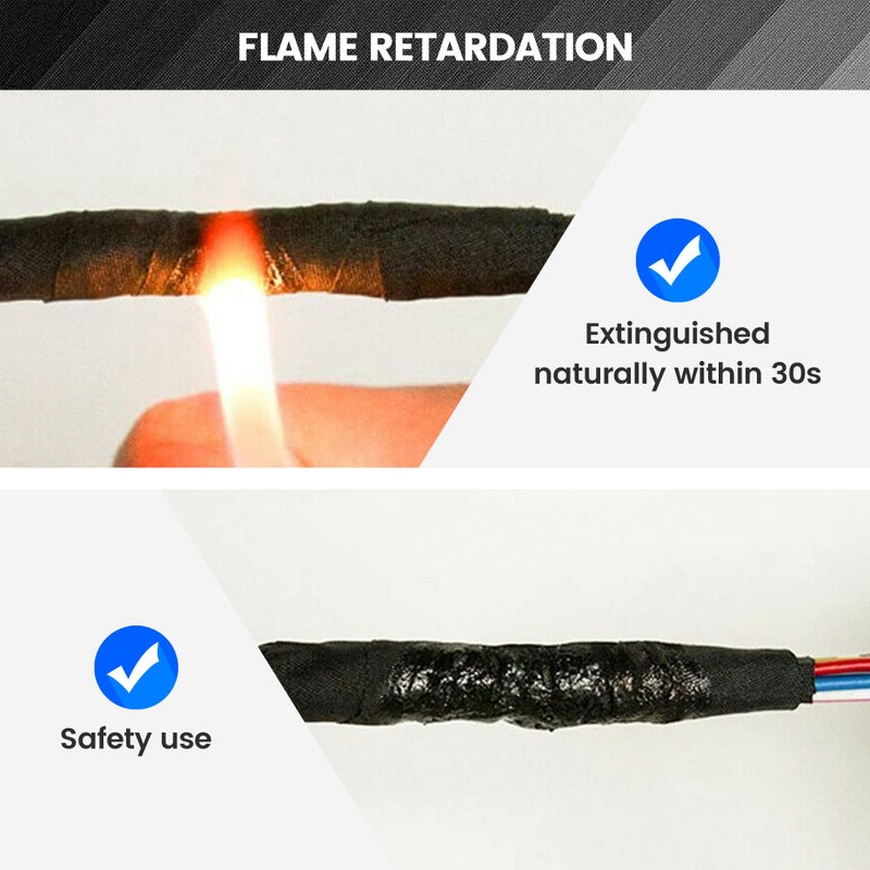 RED WOLF Wire Loom Harness Cloth Tape Electric Self-Adhesive Fabric Tape High Temp for Automobile Electrical Harness Wrap Noise Damping Protection Insulation Cable Fixed 2 Rolls Black 3/5 Inch x 50FT - Image 3