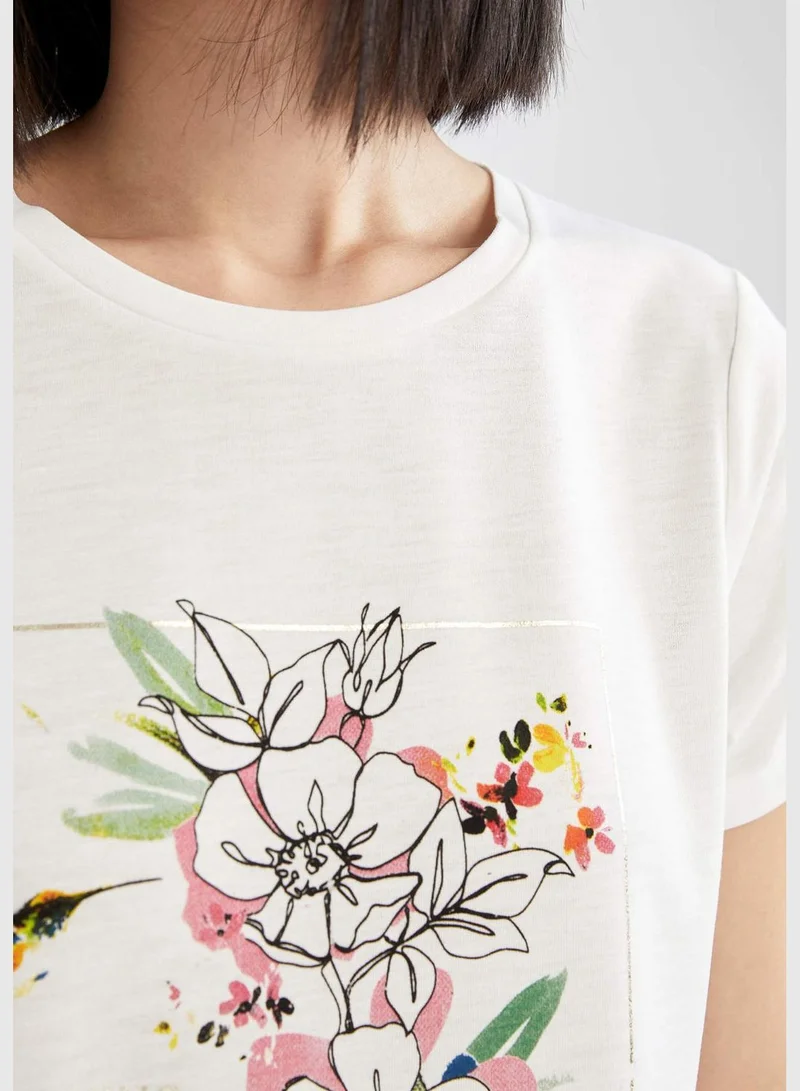 ديفاكتو Woman Regular Fit C Neck Knitted Short Sleeve T-Shirt