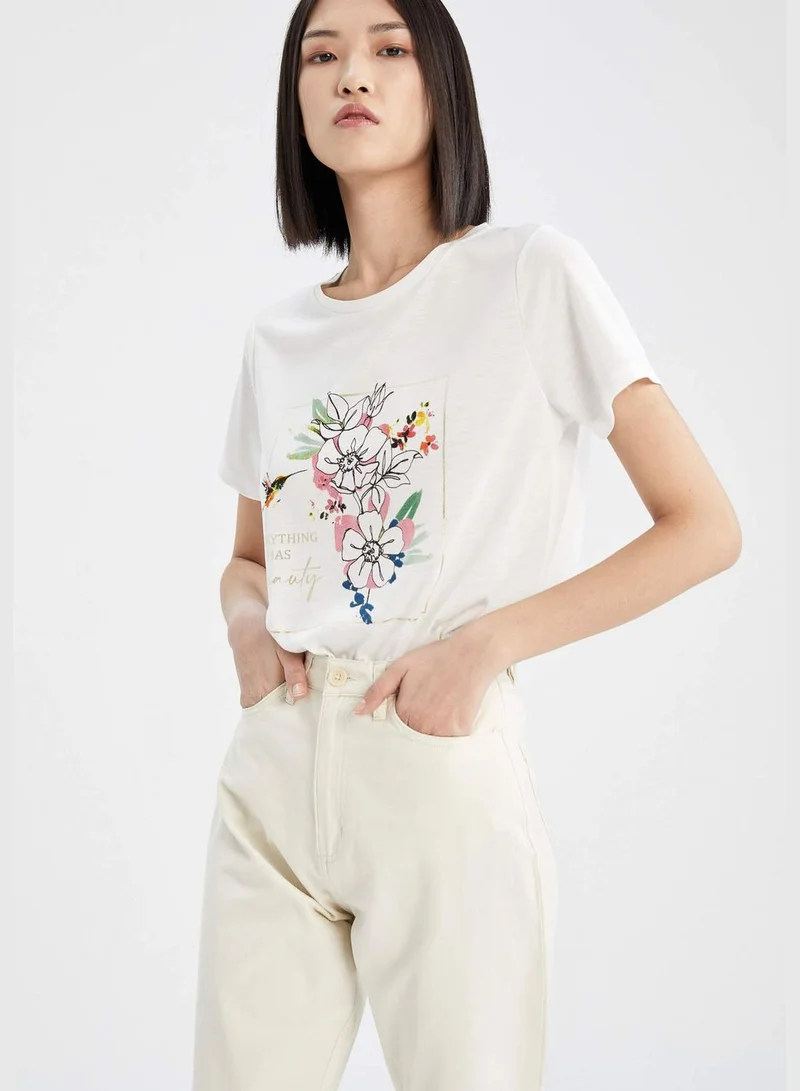 ديفاكتو Woman Regular Fit C Neck Knitted Short Sleeve T-Shirt