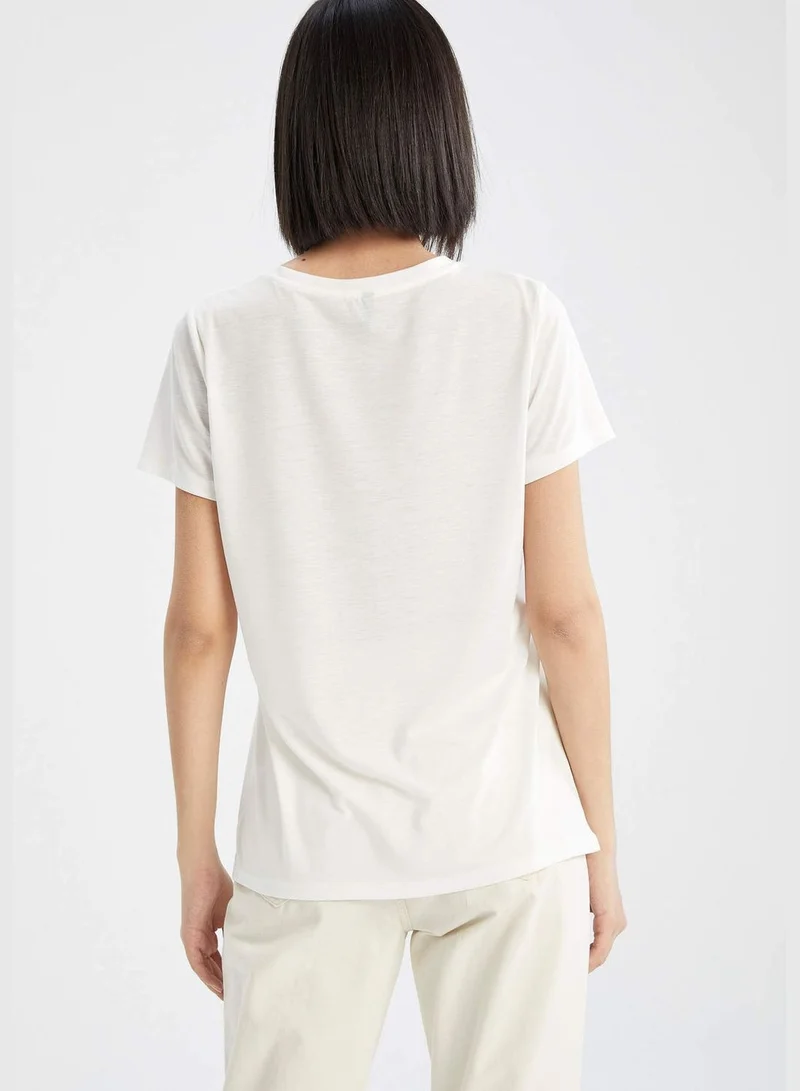 ديفاكتو Woman Regular Fit C Neck Knitted Short Sleeve T-Shirt