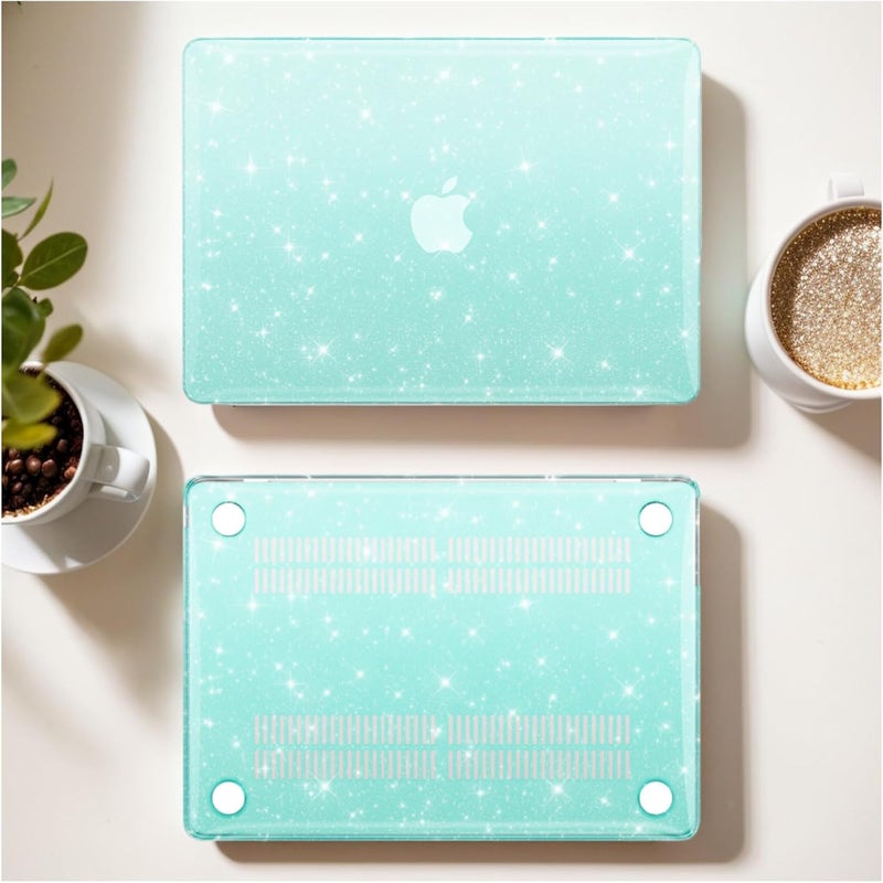 KEROM Green Glitter Case for MacBook Air 13 inch 2022-2018 M1 A2337 A2179 A1932, Glitter MacBook Air M1 Case - Shiny Bling Sparkle Plastic Hard Shell & Keyboard Cover for MacBook Air 13.3 inch - Image 1
