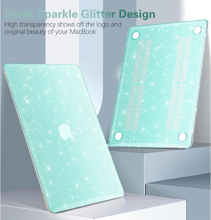 KEROM Green Glitter Case for MacBook Air 13 inch 2022-2018 M1 A2337 A2179 A1932, Glitter MacBook Air M1 Case - Shiny Bling Sparkle Plastic Hard Shell & Keyboard Cover for MacBook Air 13.3 inch - Image 4