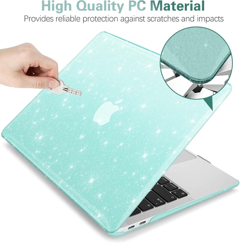 KEROM Green Glitter Case for MacBook Air 13 inch 2022-2018 M1 A2337 A2179 A1932, Glitter MacBook Air M1 Case - Shiny Bling Sparkle Plastic Hard Shell & Keyboard Cover for MacBook Air 13.3 inch - Image 3