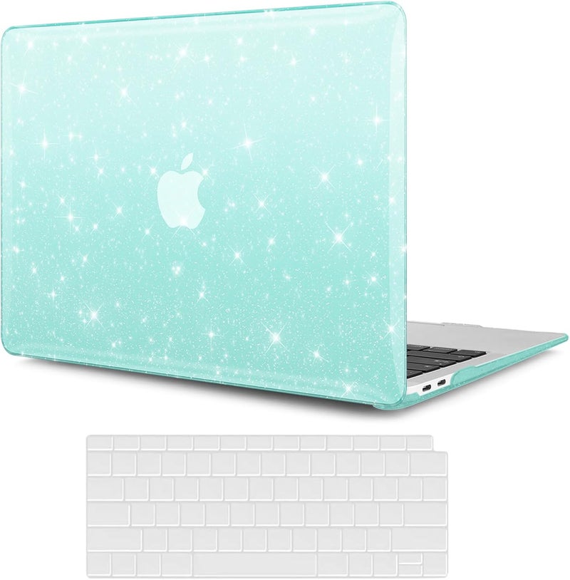 KEROM Green Glitter Case for MacBook Air 13 inch 2022-2018 M1 A2337 A2179 A1932, Glitter MacBook Air M1 Case - Shiny Bling Sparkle Plastic Hard Shell & Keyboard Cover for MacBook Air 13.3 inch - Image 2