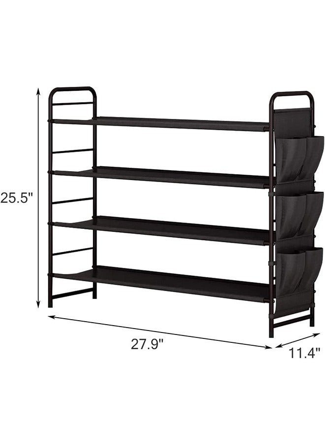 Generic 4-Tier Stackable Shoe Rack with 6 Side Fabric Pockets – Freestanding Shoe Organizer Shelf for Entryway, Closet, Bedroom, Living Room  - Image 2