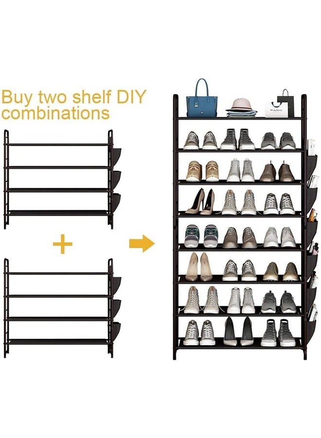 Generic 4-Tier Stackable Shoe Rack with 6 Side Fabric Pockets – Freestanding Shoe Organizer Shelf for Entryway, Closet, Bedroom, Living Room  - Image 3