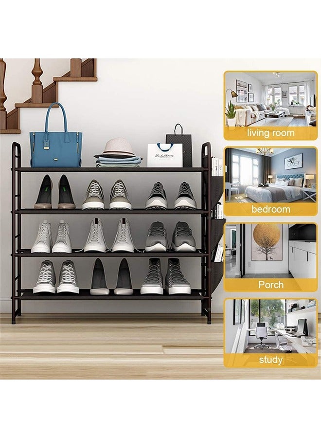Generic 4-Tier Stackable Shoe Rack with 6 Side Fabric Pockets – Freestanding Shoe Organizer Shelf for Entryway, Closet, Bedroom, Living Room  - Image 4